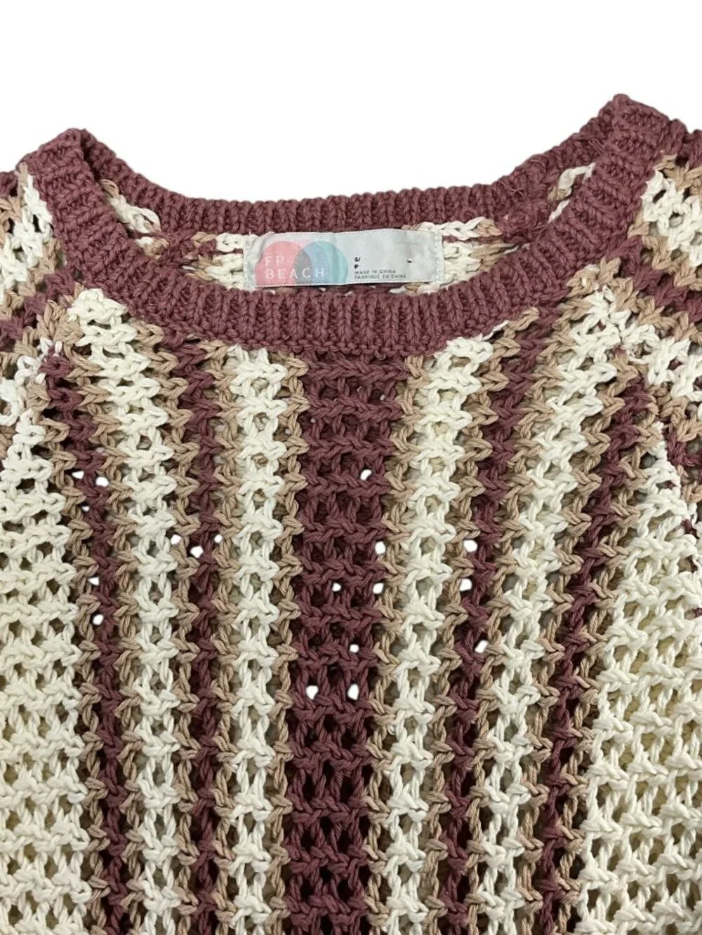 Free People FP Beach Dayton Striped Pullover Sweater S Brown Crochet